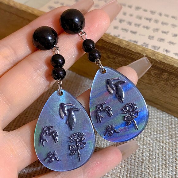 Floating Light Shadow Bamboo New Chinese Retro Resin Tassel Earrings - Picture 2 of 3